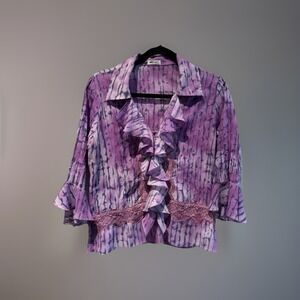 Vintage Jaipur Purple Print Top Flare Lace Sleeve Romantic Fairy‎ Y2K Size Large